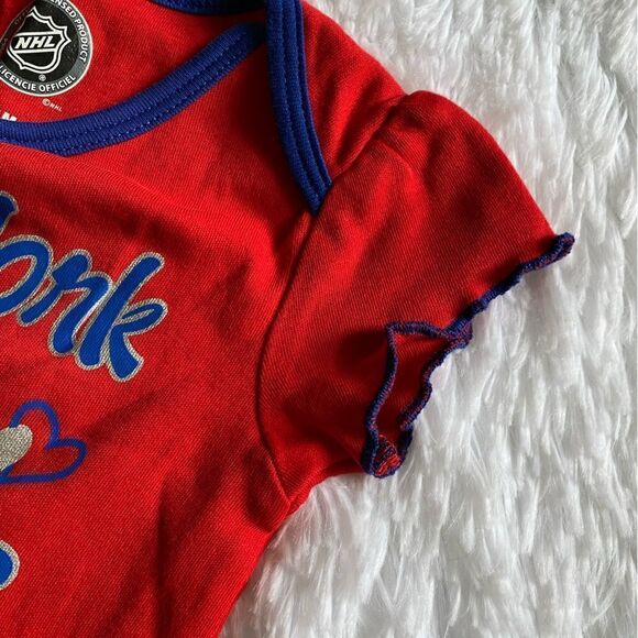 New York Rangers Hockey Baby Onsie Ruffle Sleeves Red Blue New - Picture 3 of 6